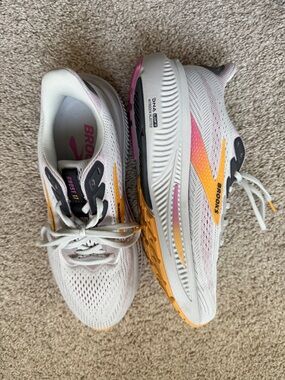 Brooks Women’s Running Shoes in White with Pink & Orange Accents
